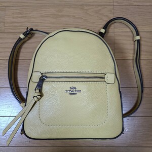 COACH コーチ 本革 レザー リュックサック バックパック デイパック ショルダーバッグ 2way イエロー系 レディース 女性向け