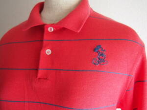 USA製　ミッキーマウス　ボーダーポロシャツ　ポロシャツ　レッド　赤　古着　ミッキー 半袖シャツ