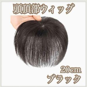 20cm ウィッグ 頭頂部 ブラック 部分かつら ヘアピース 自然 黒髪　つけ毛　薄毛 つむじ 部分ウィッグ 