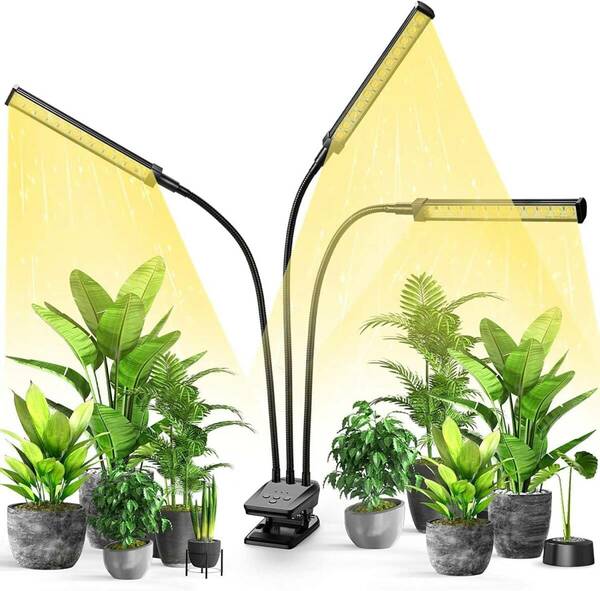 植物育成ライト LED 植物ライト 28W 室内栽培ランプ タイミング定時機能10段階調光 観賞用 3ヘッド付き 360°調節可能 144LED 日照不足解消