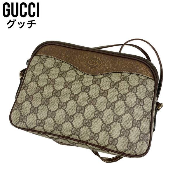 良品　GUCCI グッチ ショルダーバッグ　GG柄　PVC レザー　斜め掛け