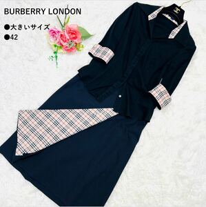  хорошая вещь LL Burberry London [ выставить рубашка блуза юбка большой размер 42]noba проверка BURBERRY LONDON шланг Logo вышивка чёрный 