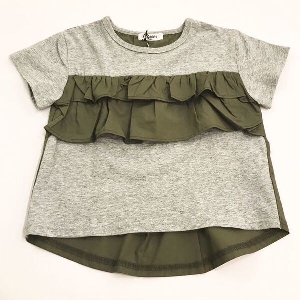 【新品未使用】Otonato オトナト 半袖 Tシャツ フリル 切り替え カーキ グレー キッズ 120cm おしゃれ 胸フリル