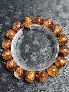 即決 0211J271 天然美品★【45A銅髪ルチルクォーツ】★ブレス 13-13.5mm（新品）