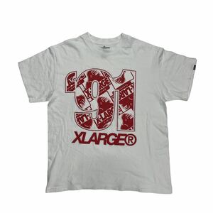 アメリカ製 X-LARGE エクストララージ 半袖Tシャツ ストリート ロゴプリント ホワイト×レッド M