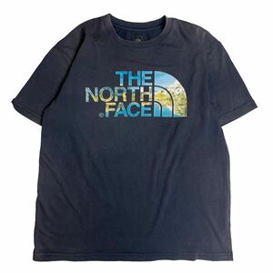 THE NORTH FACE ザノースフェイス　半袖Tシャツ　全面プリント　ネイビー系　L