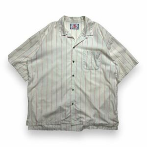 SON OF THE CHEESE サノバチーズ 半袖ボタンシャツ XL アイボリー×ピンク系 ストライプ オープンカラー 胸ポッケ 開襟 