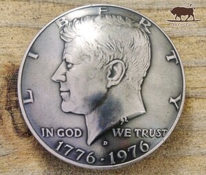 ◎コンチョ ネジ式　アメリカ　50セント　建国200年記念　ケネディ　30mm　コイン