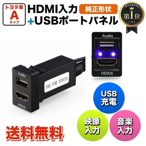 トヨタ車系用 USB＆HDMI入力ポート トヨタ スズキ ダイハツ Ａタイプ 33x22.5mm