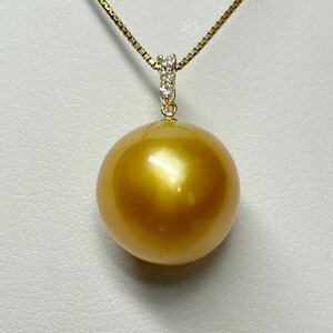 [ rarity! lustre eminent! extra-large 15.2mm] natural south . White Butterfly pearl 5.4g diamond D0.06ct K18 Gold pearl pendant top south . pearl necklace 18 gold 