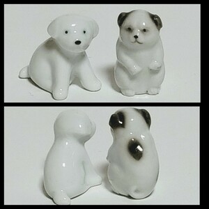 ★ 小さな 子犬 ミニチュア 2個セット 陶器 1950年代 犬 昭和 レトロ 置物 アンティーク フィギュア 当時物 ★567 