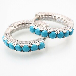  sterling silver turquoise diamond earrings 9mm