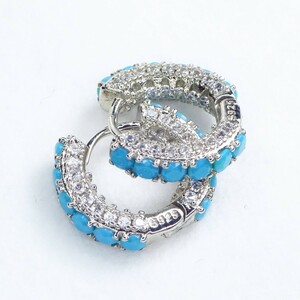  sterling silver turquoise diamond earrings 7mm