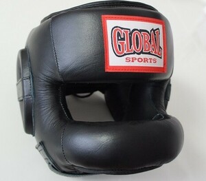 ノーズヘッドガード 064 黒 (高級本革) フルフェイスヘッドギア キックボクシング GLOBAL SPORTS グローバルスポーツ