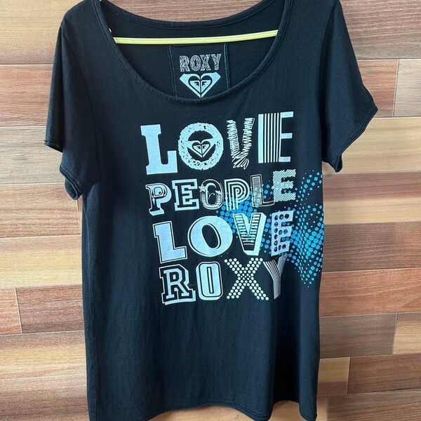 【値下げしました】ROXY ロキシー レディース 半袖 Tシャツ ロングTシャツ サイズS 黒【シミあり】