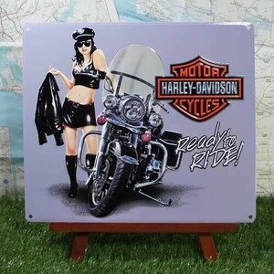 新品★インテリア雑貨★【ブリキ看板】Harley‐Davidson／ハーレーダビッドソン　Ready to Ride!