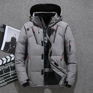 YR-01 灰い（実寸2XL)新品◆高級セレブdesigner*スキー 登山 OUTDOOR アウトドア ジャンパー ブルゾン 無地 フード付き ダウンコート