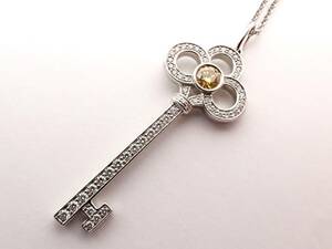 TIFFANY&Co.( Tiffany ) Pt950 diamond Crown key necklace D0.19ct diamond pendant necklace 6.4g