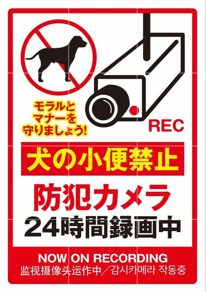 犬の小便禁止 防犯カメラ 録画中 張り紙 貼り紙