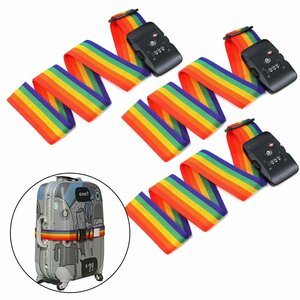 3 piece set dial type TSA lock suitcase belt Rainbow name tag attaching opening and closing prevention travel airplane taking . difference . prevention luggage abroad 