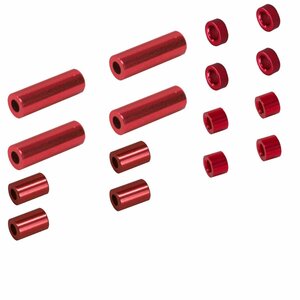 【送料220円】ミニ四駆用 アルミ 合金 スペーサー 4種 16個 セット (12mm/6mm/3mm/1.5mm 各4個) 赤 レッド パーツ タミヤ グレードアップ