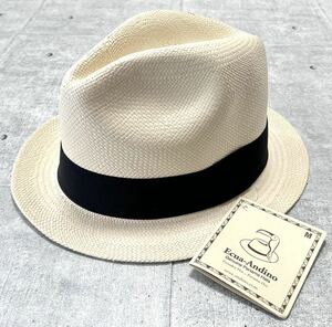 新品 Ecua-Andino 中折れ ハット ハンドメイド エクアアンディーノ　　帽子 パナマハット HAT 天然素材 ブラックリボン 玉9821