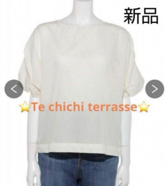 タグ付新品★お袖がお洒落なシンプルカットソー★長過ぎない丈でパンツもスカートにも★ Techichi TERRASSE