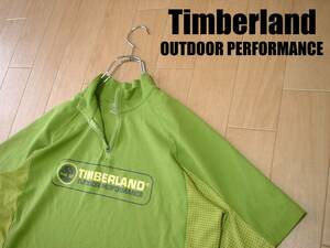 大人気TimberlandハーフジップパフォーマンスシャツLドライフィットTグリーン半袖ビッグロゴ正規ティンバーランドPERFORMANCE