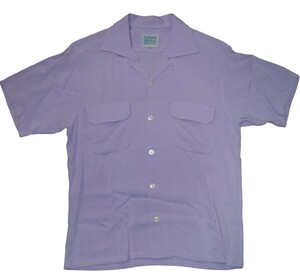 美品!50s ヴィンテージ レーヨンシャツ 半袖 紫 パープル オープンカラーシャツ 無地 ロカビリー ビンテージ ハンドステッチ レア！