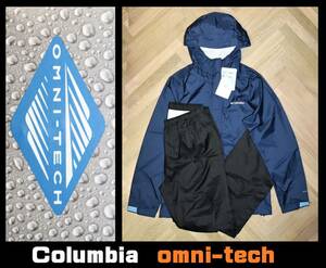  бесплатная доставка быстрое решение [ не использовался ] женский S размер * Columbia omni-tech непромокаемый костюм * Colombia непромокаемая одежда раздельный верх и низ уличный темно-синий 