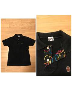 正規品☆Vintage A BATHING APE／Polo サイズS ビンテージ ア ベイシング エイプ カノコ半袖 ワンポイント ポロシャツ 黒色 日本製 初期90s