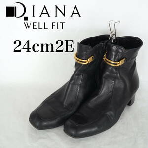 EB5338*DIANA WELL FIT*ダイアナウェルフィット*レディースショートブーツ*24cm2E*黒