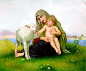 模写油絵　ブーグロー 「聖母マリアと子羊」　MA402　ユーラシアアート