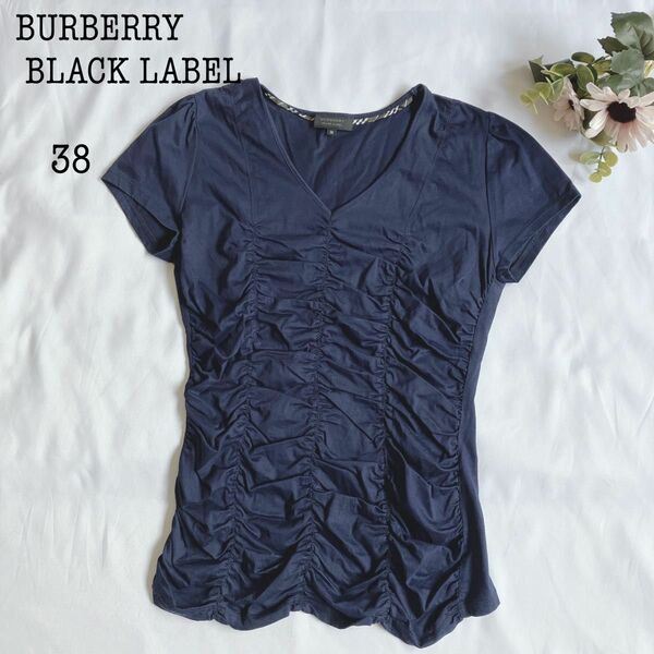 美品 BURBERRY BLACK LABEL 半袖Tシャツ トップス ギャザー 