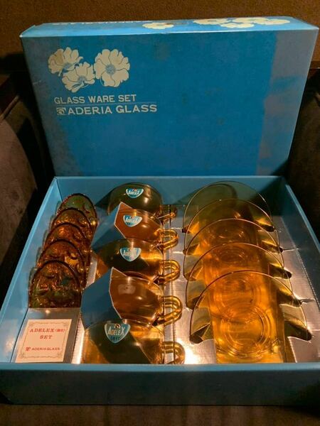 ADELIA GLASS カップ ソーサー 小判皿豆 箱付 アデリアグラス 昭和レトロ