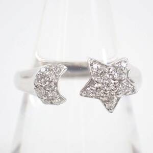 [ as good as new ]K18YG natural diamond Ponte Vecchio month star moon sterling ring 