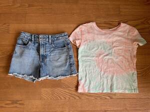 Gap for girl jeans short pants & T-shirt set 130cm