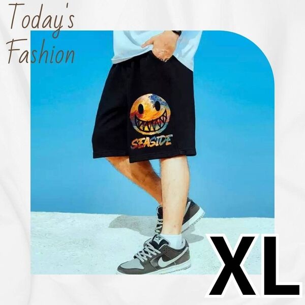 メンズ ハーフパンツ スマイル ブラック XL ストリート ビッグサイズ 韓国