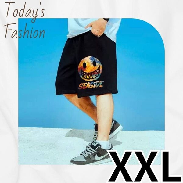 メンズ ハーフパンツ スマイル ブラック XXL ストリート ビッグサイズ 韓国