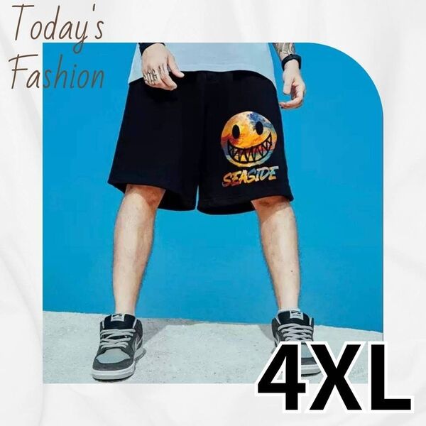メンズ ハーフパンツ スマイル ブラック 4XL ストリート ビッグサイズ 韓国