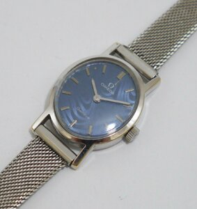 USED品・保管品 OMEGA オメガ Geneve ジュネーヴ 手巻き 2針 レディース 腕時計 ブルー系文字盤 マーブル 社外ベルト 現状品