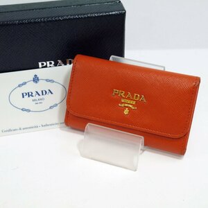 定形外送料無料 USED品・保管品 PRADA プラダ 1M0222 6連キーケース オレンジ系 ゴールド金具 サフィアーノレザー ギャラ/外箱付