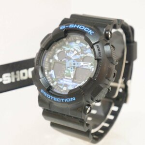 USED品・保管品 CASIO カシオ G-SHOCK GA-100CB-1AJF カモフラージュ柄 デジアナ クォーツ 腕時計 ブラック×ブルー ケース/取説付き