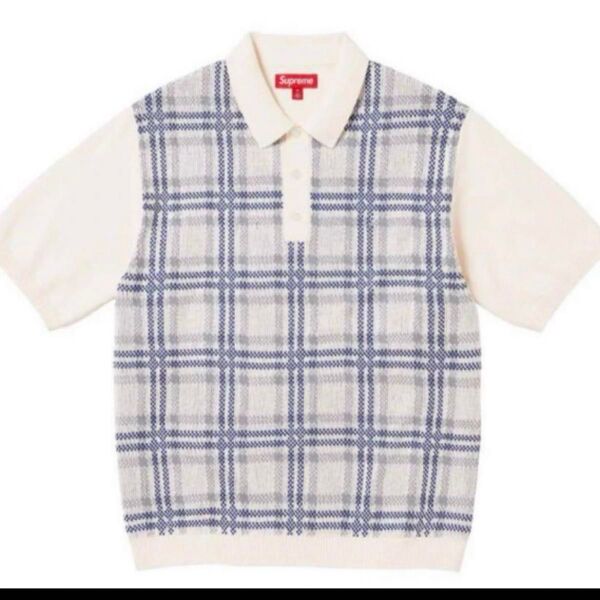 Supreme Plaid Knit S/S Polo White L