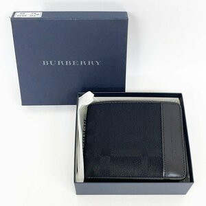 未使用保管品 BURBERRY バーバリー 二つ折り財布 ブラック/黒 カードケース ウォレット [R13389]