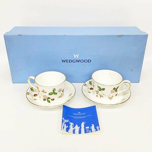 未使用品 WEDGWOOD ウェッジウッド ワイルドストロベリー パステル ピンク ティー&コーヒー 兼用 カップ&ソーサー 2客セット [F6684]