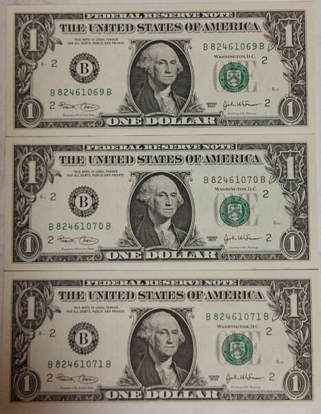 アメリカ 旧紙幣 1ドル 紙幣3枚 連番 コレクション