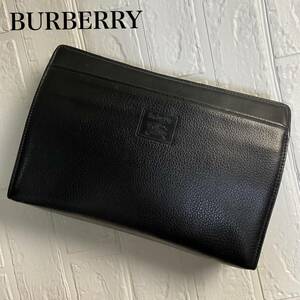  Burberry z ручная сумочка клатч кожа шланг Logo noba проверка BURBERRY черный чёрный натуральная кожа Vintage 