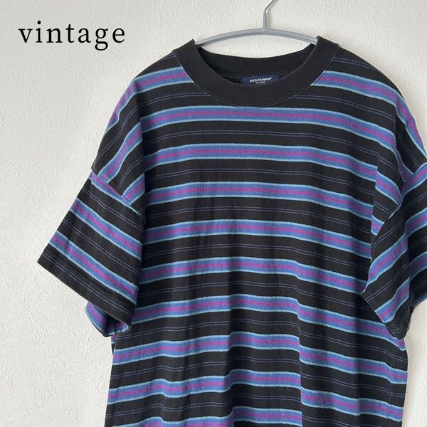 【古着】ボーダーtシャツ ダークカラー Sサイズ(Mサイズ相当) ドロップショルダー