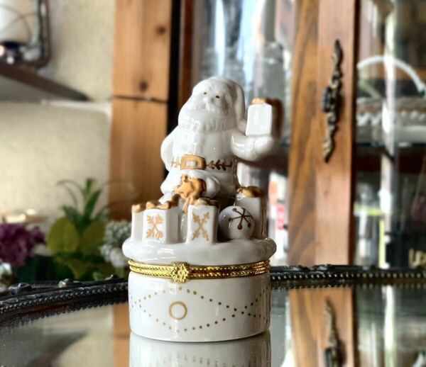 【かわいい】 サンタ 陶器 小物入れ クリスマス 容器 ゴールド 置物 ケース